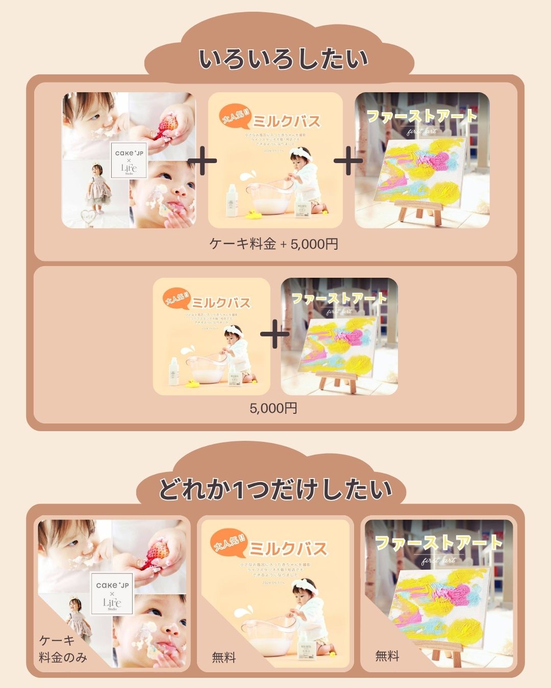 ミルクバス＆スマッシュケーキ＆ファーストアート平日同時撮影可能